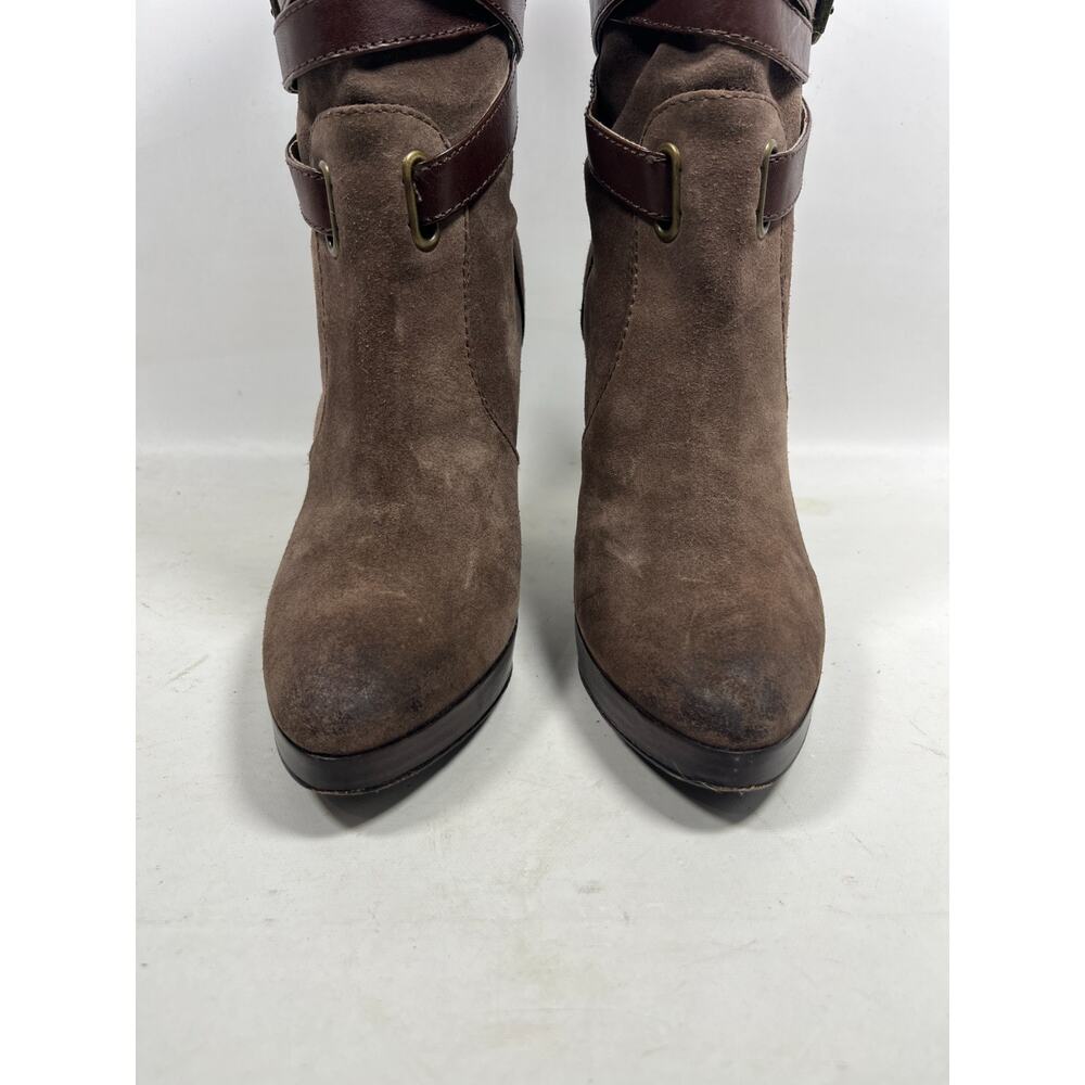 FRYE Boots Womens 9.5M Harlow Multi Strap Suede Leather Platform Heeled Brown - Picture 6 of 13